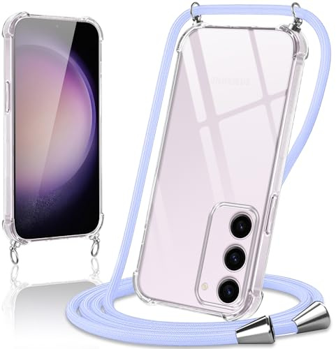 Coiwxmoi Coque avec Cordon pour Samsung Galaxy S23+ 5G 6,6, Collier Réglable Téléphone Étui Portable Lanyard Case Transparent Ultra Souple Silicone TPU Housse Antichoc Protection Cover, Violet