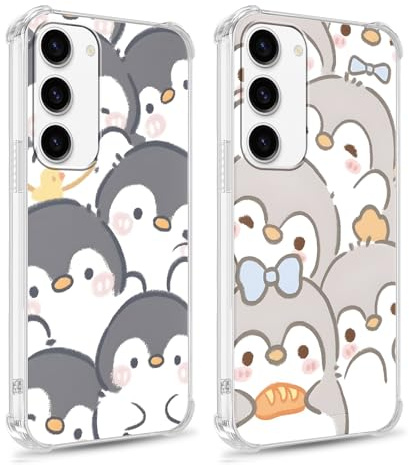 Phoona 2 Stück Handyhülle für Samsung Galaxy S24 5G Hülle 6,2'', Aesthetic Muster Design Weiche TPU Ultra Dünn Transparent PC Schutzhülle Kratzfeste Stoßfest Bumper Case für Mädchen, Pinguin