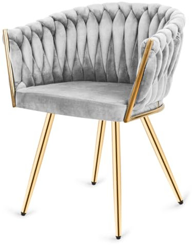 GTM Design Schminkstuhl - Elegant Schminktisch Stuhl - Modern Sessel für Kabinett und Büro - Verstellbar Sessel - Grau (Gold Beine)