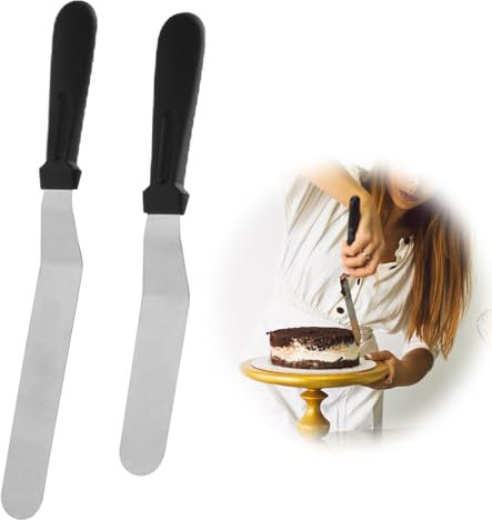 Icing Spatulas, 2 Pcs Professional Cake Angled Offset Spatula with 15cm 20cm Stainless Steel Blade Thickened Frosting Knife for Cake Decorating Pastry Baking