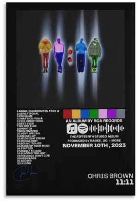LRXDECOR Poster Chris Brown-11 11, Pop-Musik-Album-Cover, Leinwand, Kunstdruck, für Schlafzimmer, Heimdekoration, 50 x 75 cm, ohne Rahmen