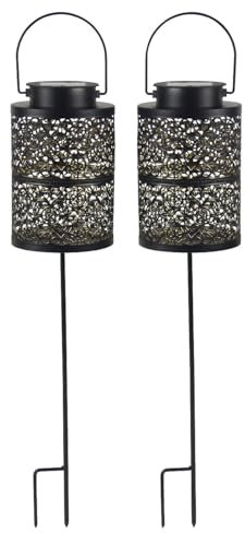 Lunartec Metall-Solarlaterne: 2er-Set Metall-Solar-Laternen stehend, hängend & mit Erdspieß, IP44 (Solarlaterne für außen, Solartischlampe, Tischleuchte Batterie)