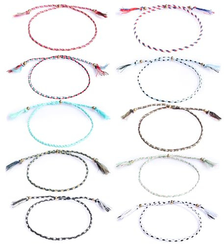 PYEUIFT 10 Pièces Bracelets et Cheville Tressés, Ensemble Bohème Réglable, Bracelets de Cheville Surfeurs - Idéal pour la Plage et les Festivals