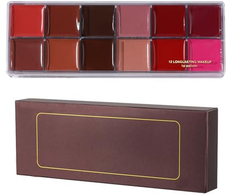 12 Colori per Labbra Palette,Trucco Labbra Opaco con Gamma Colori - Set Lucidalabbra Compatto Vellutato Ideale Per Donne Mamma Moglie Uso Quotidiano