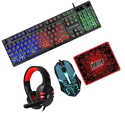 KOMBIUDA Wired Backlit Rgb Computer Keyboard Mouse Headset and Mousepad Usb Gaming Keyboard and Mouse Combo for Office and Home Use