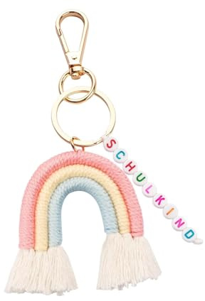 Schulkind Schlüsselanhänger, 13,5 cm Regenbogenfarben mit Regenbogen-Buchstaben, Glücksbringer Schulanfang, Einschulungsgeschenk für Mädchen & Jungen, Schultüte Füllung oder Schulstart Geschenk