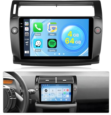4G+64G Android 15 Schermo Autoradio per Citroen C4 2004-2009 CarPlay Android Auto Roinvou, 9 Pollici Incell Touchscreen Stereo Auto GPS Bluetooth EQ WIFI RDS FM SWC Telecamera