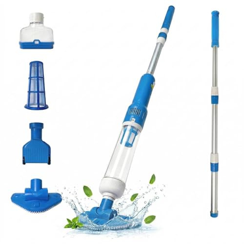 Bostar Aspirateur de piscine 3 en 1 avec batterie avec barre télescopique, 35 l/min, aspirateur à main sans fil avec filtre, aspirateur de sol portable pour petites piscines spa