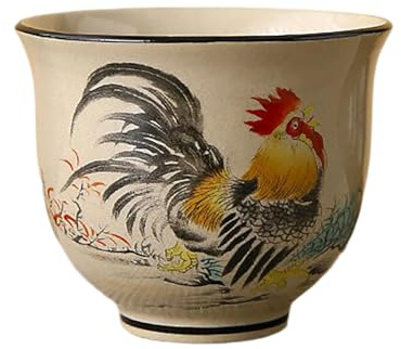 YXWXY Ceramic Tea Cup with Zodiac Animal Design, Matte Glaze & Gold Rim, 4.4oz Personal Drinking Cup (Rooster,4.4oz/130ml)