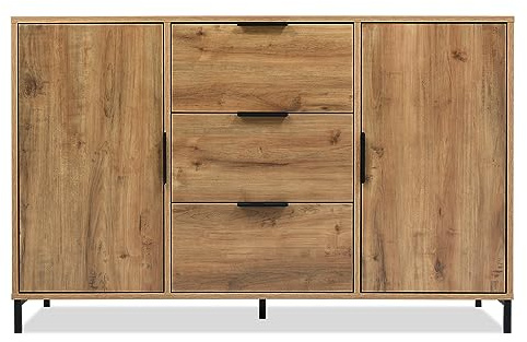 vutizal Sideboard Dunkle Eiche mit Türen und Schubladen, Kommode mit Höhenverstellbarem Boden und Metallrahmen, Highboard Industrial Design – Für Schlafzimmer oder Wohnzimmer, 120cm Breit