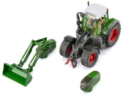Siku 3298 Fendt Set mit Frontlader, 1:32, Metall/Kunststoff, Grün | Abnehmbare Kabine, Metall-Karosserie, Spielzeug-Traktor-Set, Innovatives Frontlader-System, Standardlenkung, Allrounder