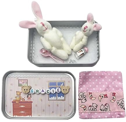 Mini Bunny Little Pocket Easter Stuffer Easter Gifts Osterdekohase Plüschtier Kleine Geschenke Sammlerstück Hasen Kuscheltiere Set in Metallbox Mini Plüschspielzeug für Kinder Osterdekogeschenk