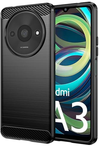 Techsuit für Xiaomi Redmi A3 Redmi A3x Hülle mit Soft Touch, Stoßfest, Kameraschutz, Erhöhte Kanten, Luftkissen Ecken, Anti Fingerabdruck, Flexibel, Carbon Silicone Series, Schwarz
