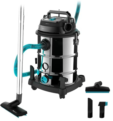 Cecotec Aspirador de Sólidos y Líquidos de 30L Conga Rockstar Wet & Dry Steel Neo Pro. 1600W, 23kPa, Sistema de Drenado, Doble Filtrado, Estructura Metálica, Ruedas, Radio de Acción 5m