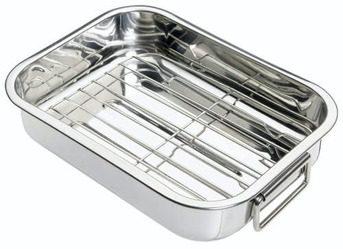 KitchenCraft Fuente de horno pequeña de acero inoxidable con rejilla, 27 x 20 cm (10,5 x 8)