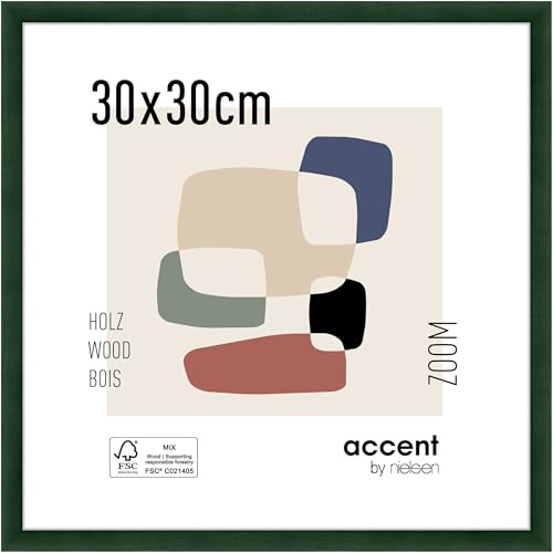 accent by nielsen Bilderrahmen, 30 x 30 cm, Holz, Grün, Rahmen zum Aufhängen im Hoch- & Querformat, Echtglas, Zoom