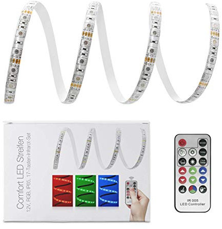 5 Meter RGB LED Streifen Set (60 LED/m, IP65) inkl. Controller, 17 Tasten Fernbedienung und 6 A Netzteil