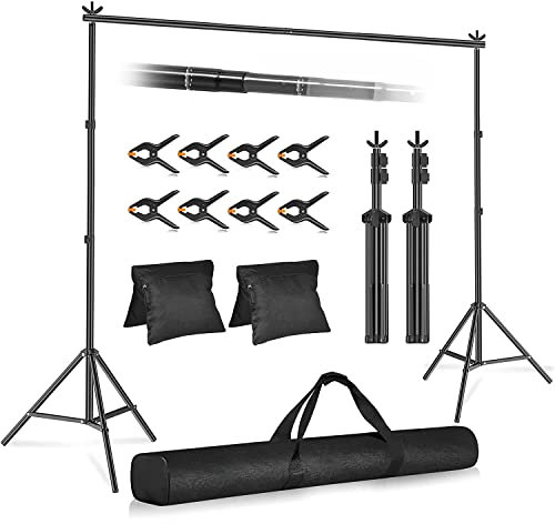 EMART Foto Hintergrund Ständer, 2x3m Verstellbarer Hintergrundsystem mit 8 Hintergrundklemmen, 2 Sandsack für Fotostudio Porträt Produktfotografie Studiofotografie, aus Metall