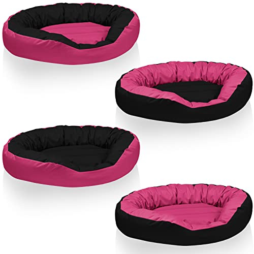 BedDog® Hundebett Sunny 4in1, großes Hundekörbchen aus Cordura, waschbares Hundebett mit Rand, Hundekissen oval-rund, für drinnen und draußen, XL, Candy, pink-schwarz