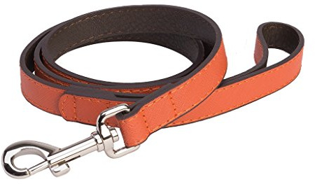 DO & G Leather Collection Dog Lead, Orange Tan | Genuine Leather, Strong Metal Clip, Comfortable Grip, Durable Construction, Suitable for Everyday Walks