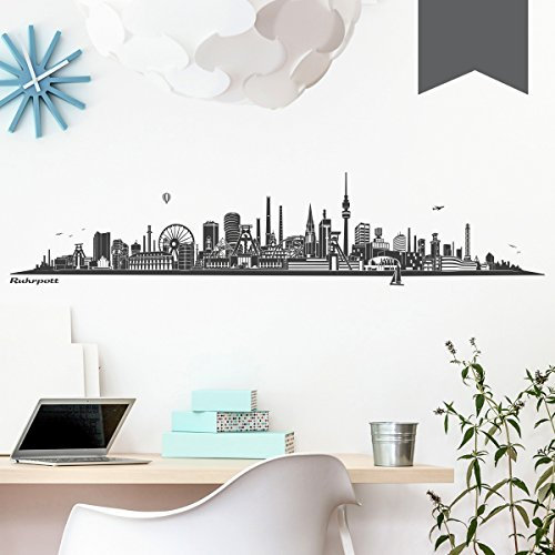 WANDKINGS Wandtattoo - Skyline Ruhrpott (ohne Fluss) - 180 x 38 cm - Dunkelgrau - Wähle aus 6 Größen & 35 Farben