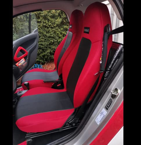 TOPCAR ATHENS Zwei Autositzbezüge | Kunstleder und Synthetik | kompatibel mit SMART FORTWO (451) |100% passgenau | Sitzbezügesets, Farben Schwarz und Rot