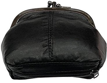 LOLUNA® Porte-Monnaie Femme Cuir véritable Agneau Souple - Fermoir Clic Clac et Compartiment Fermeture - Couleurs au Choix - Noir