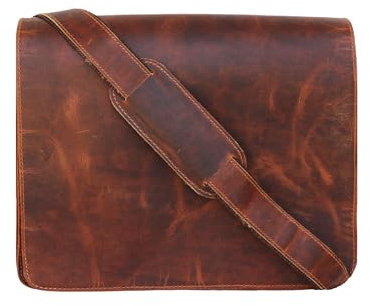 Jaald 33 Cm echt Leder Laptoptasche Umhängetasche Schultertasche Kuriertasche FahrradTasche SchulTasche Wasserdicht Vintage Herren Damen Geschenk XL Leather messenger bag