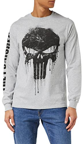 Marvel Men's Avengers Punisher Skull Long Sleeve Top, Grey (Grey Heather Hgy), M UK