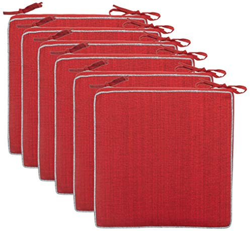 Brandsseller 6er Set Sitzkissen 40x40x4 cm – Wasser- & schmutzabweisende Stuhlkissen mit Bindebändern in Leinenoptk – Für Innen & Außen – Garten, Terrasse, Küche – Rot