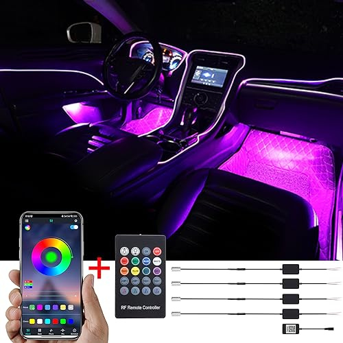 TABEN Umgebungslicht APP Control + RGB-Fernbedienung Auto Atmosphärenlicht Lampe Soft DIY Refit 5m Glasfaserband 64 Farben Innenbeleuchtung Dekoratives Licht 1W DC 12V-24V