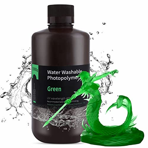 ELEGOO 405nm Wasser Waschbares Resin, Water Washable 3D Drucker Rapid Harz für LCD/DLP UV Härtung Photopolymer 3D Drucker, 1000g Klargrün