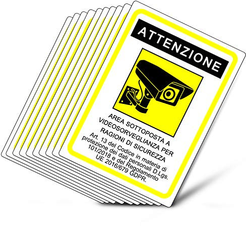 cartello area videosorvegliata adesivo - GDPR 2020 - Adesivi videosorveglianza per negozio e proprietà privata - adesivo area videosorvegliata (14,8 x 10,5 cm) (10 Pz. Adesivi Area videosorvegliata)