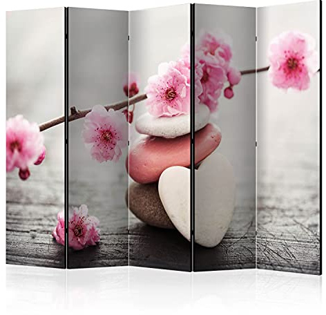 murando - Paravent Raumteiler Kirschblüte, 225x172 cm, 5-teilig, Wohnzimmer | Mobiler Sichtschutz, sofort einsatzbereit, Holzrahmen, ideal fürs Wohnzimmer oder Büro, geruchsneutral, lichtbeständig