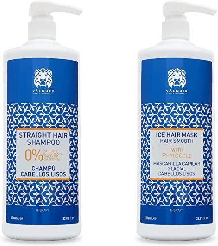 Valquer Profesional Confezione shampoo + maschera effetto ghiaccio capelli lisci senza sale, senza siliconi, senza parabeni e solfati. - 2L