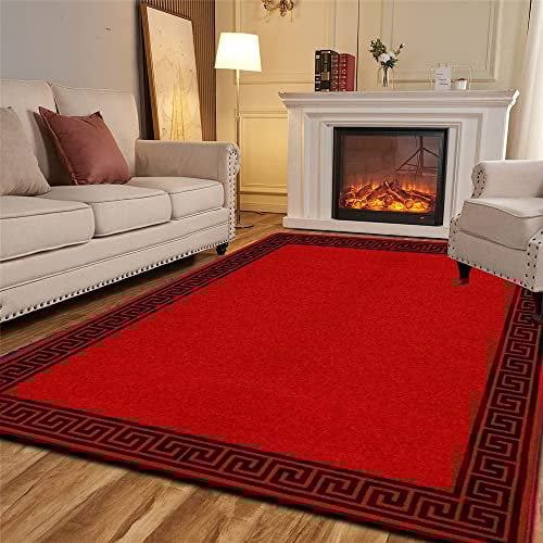 Rugs Shop Door Mats Indoor Non Slip Mat Carpet Runners for Hallways Geometrical Border Low Profile Washable Runner Rug for Kitchen, Front Door Hall Hallways Living Room (120 x 170 cm, Red Black)