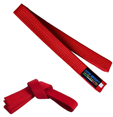 mmasport Ceinture Karaté Belt Judo Aikido Taekwondo Arts Martiaux en Coton (300 cm, Rouge)