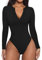 REORIA Women's Casual Sexy V Neck Fitted Long Sleeve T Shirts Work Slimming Ribbed Thong Leotards Bodysuits Tops Black Large