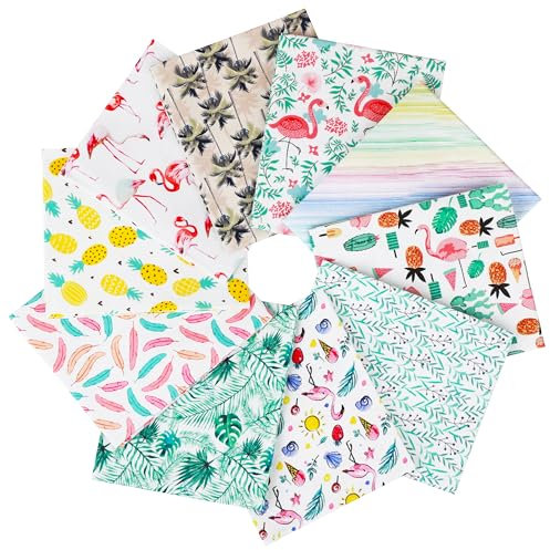 Craftido -24 Optionen- 100% Baumwolle Quiltingstoff Bündel 10pcs Fat Quarters 18x21 (46x53cm) -Mittleres Gewicht 5.2oz- für Quilting, Nähen Projekt, Patchwork, DIY Handwerk - Tropical Flamingo