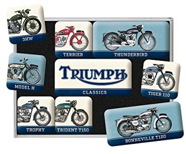 Nostalgic-Art Retro Kühlschrank-Magnete, 9 Stück, Triumph – Model Chart – Geschenk-Idee für Biker, Magnetset für Magnettafel, Vintage Design
