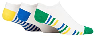 Pringle Mens Plain and Patterned Soft Cotton Secret Socks Pack of 3 Patterned and Plain Casual Trainer Socks (UK, Numeric, 7, 11, Regular, Regular, Sole Stripe White Green/Blue/Yellow)