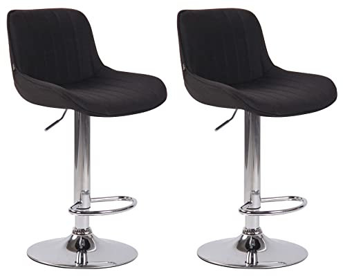 CLP 2er Set Barhocker Lentini Stoff I Thekenhocker Höhenverstellbar I Barstühle Mit Fußstütze I 360° Drehbar I Tresenstühle Mit Trompetenfuß, Farbe:schwarz, Gestell Farbe:Chrom