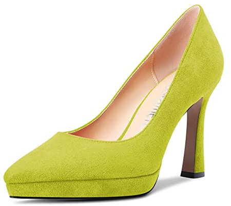 Castamere Mujer Aguja Alto High Heel Cerrado el Dedo del pie Puntiaguada Punta Pumps Slip-on Oficina Fiesta Clear Clásico Zapatos 10 CM Heels Verde Lima 35 EU