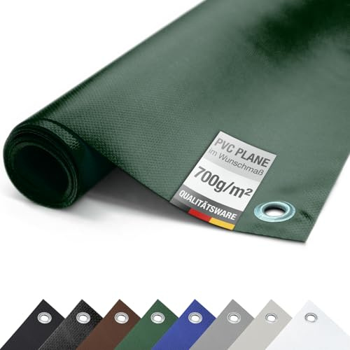 ANKO PLANEN 700 g/m² PVC Gewebeplane mit verzinkten Rundösen – Matte UV-stabile reißfeste LKW Abdeckplane (Grün, 3m x 12m)