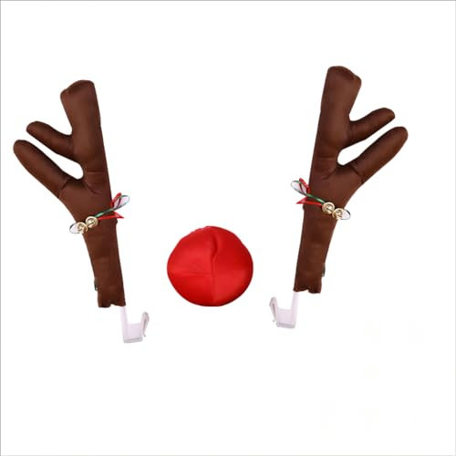 Keenso Auto Geweih Dekoration, Auto Rentier Geweih und Nasen-Set für Autofenster, Dach und Kühlergrill, Rentier-Weihnachts Auto-Kostüm, Autozubehör (Braun)