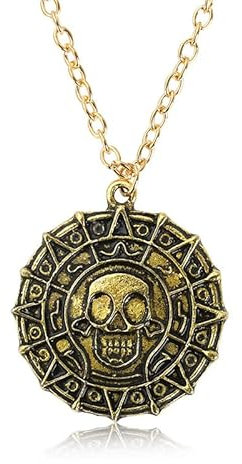 Gionatan Shop Fluch der Karibik Film Halskette Anhänger Anhänger Männer Frauen Jungen und Mädchen Geschenk Antik Gold Farbe Totenkopf Retro Punk Hip Hop Aztec