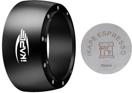 IKAPE Magnetic Dosing Funnel Set, 51MM Espresso Dosing Ring & Puck Screen Kit Compatible with Delonghi 51MM Bottomless Portafilter - with 8 Small Magnet (Black)