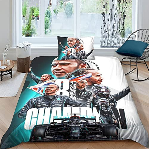 CIFEAR Kinder Bettwäsche F1-Rennen Bettwäsche Set Bettbezüge Set Mikrofaser F1-Fahrer Bettbezug Mit Reißverschluss Und Kissenbezug Single(135x200cm)