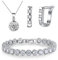 KIM JOHANSON® Damen Schmuckset *Lina* in Silber I Halskette mit Anhänger aus 925 Sterling Silber I Creolen Ohrringe aus Edelstahl I Set für Frauen I Kristall Armband I Wasserfest inkl. Schmuckbeutel