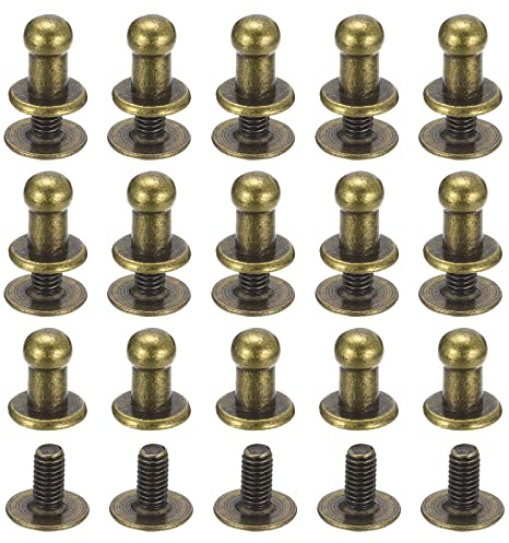 sourcing map Rivetti con testa a sfera da 4 mm, chiusura a vite, confezione da 15 rivetti per capezzoli a testa tonda per cintura fai da te, in pelle, color bronzo